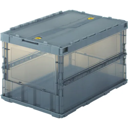 Trusco Oricon薄折叠容器Skelecon 50L，锁定盖透明黑色黑色