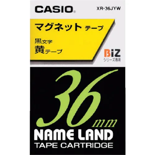 カシオ　ネームランド”用テープカートリッジ（マグネット付）３６ｍｍ　黄色テープ／黒文字